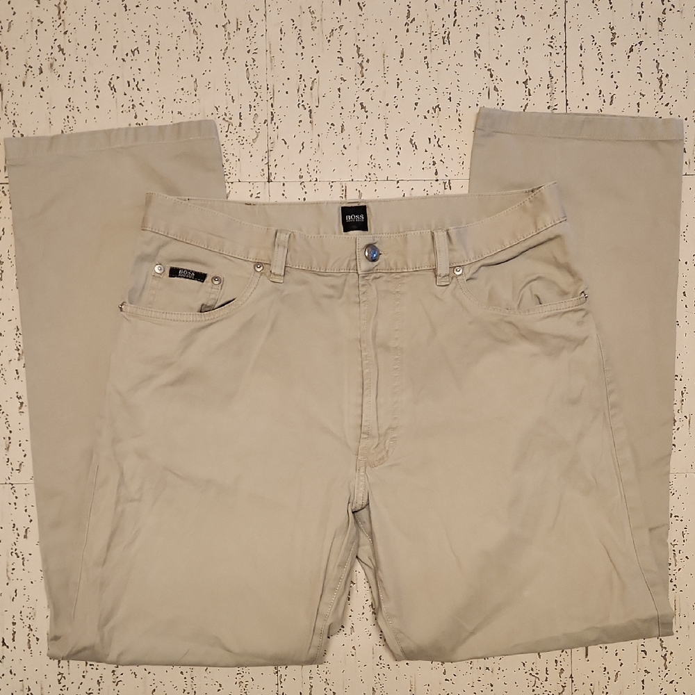 Hugo Boss Beige Tan Montana Straight Leg Cotton Dress Jeans Vintage Y2K